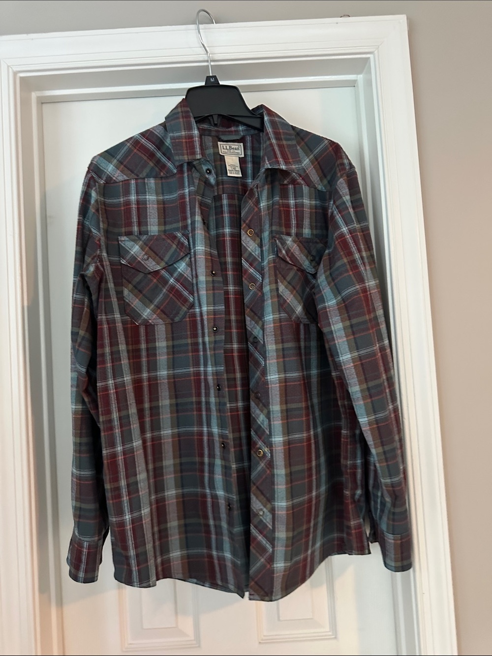 LL Bean Katahdin Performance Shirt Plaid Wool Blend Snap front